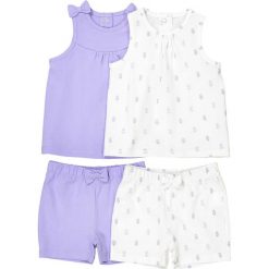Zestaw 2 komplecików dziecięcych : T-shirt + krótkie spodenki - 1 miesiąc 3 latka. Szare spodenki dziewczęce marki La Redoute Collections, z nadrukiem, z bawełny. Za 70,52 zł.