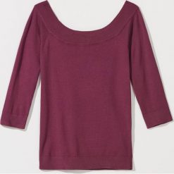 Wiskozowy sweter open shoulder - Bordowy. Czerwone swetry damskie Mohito, s, bez wzorów, z wiskozy, bez rękawów, bez kaptura. Za 59,99 zł.
