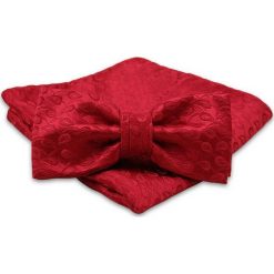 Czerwona Mucha Męska w Listki -ALTIES- z Taką Samą Poszetką, Tłoczony Wzór MUALTS0424. Czerwone muszki męskie Alties, na imprezę, w paski, eleganckie. Za 40,00 zł.
