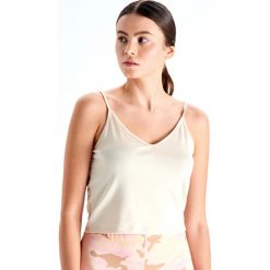 Top z głębokim dekoltem - Beżowy. Brązowe topy damskie Cropp, s, bez wzorów, bez kołnierzyka. Za 49,99 zł.
