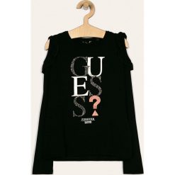 Guess Jeans - Longsleeve dziecięcy 118-175 cm. Czarne bluzki dziewczęce Guess Jeans, z aplikacjami, z elastanu, z okrągłym kołnierzem, z długim rękawem, długie, bez kaptura. W wyprzedaży za 69,90 zł.