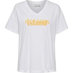 Koszulka "Island" w kolorze białym. Białe koszulki damskie Kaffe, m, z nadrukiem, z bawełny, bez kołnierzyka, bez rękawów. W wyprzedaży za 67,95 zł.