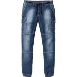 Dżinsy bez zamka w talii Slim Fit Tapered bonprix niebieski "stone used". Niebieskie jeansy męskie relaxed fit marki bonprix, z jeansu. Za 79,99 zł.