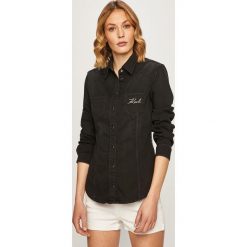 Karl Lagerfeld Denim - Koszula jeansowa. Czarne bluzki damskie KARL LAGERFELD DENIM, s, bez wzorów, z elastanu, klasyczne, z klasycznym kołnierzykiem, z długim rękawem. W wyprzedaży za 579,90 zł.