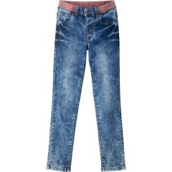 Dżinsy z paskiem w prążek w talii bonprix niebieski "stone”. Niebieskie spodnie dziewczęce bonprix, bez wzorów, z jeansu, eleganckie. Za 54,99 zł.