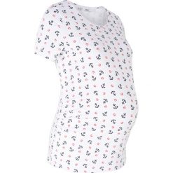 Shirt ciążowy bonprix biały z nadrukiem. Białe koszulki damskie bonprix, z nadrukiem, bez kołnierzyka, bez rękawów. Za 44,99 zł.