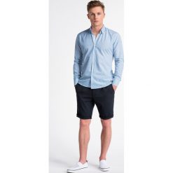 Koszula męska z długim rękawem K467 - niebieska/zielona. Niebieskie koszule męskie Ombre Clothing, na lato, s, bez wzorów, z bawełny, klasyczne, z klasycznym kołnierzykiem, z długim rękawem. Za 69,00 zł.