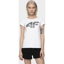 T-shirt damski TSD005 - biały. Białe t-shirty damskie 4f, bez wzorów, bez kołnierzyka. W wyprzedaży za 34,99 zł.