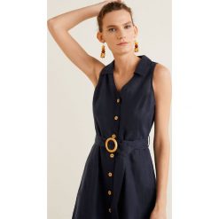 Mango - Sukienka Safari. Niebieskie sukienki damskie Mango, na co dzień, s, bez wzorów, ze lnu, casualowe, bez kołnierzyka, bez rękawów, mini, proste. Za 139,90 zł.