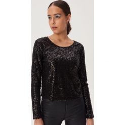 Cekinowa bluzka - Czarny. Czarne bluzki damskie Sinsay, s, bez wzorów, bez kołnierzyka, bez rękawów. Za 59,99 zł.