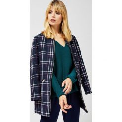 Kurtka w kratę. Niebieskie kurtki damskie Moodo, xl, w kratkę, z elastanu, długie. Za 99,99 zł.