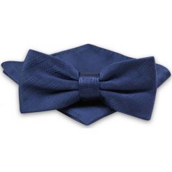 Granatowa Mucha Męska -ALTIES- z Taką Samą Poszetką, w Delikatną Kratkę MUALTS0612. Niebieskie muszki męskie Alties, na imprezę, w paski, eleganckie. Za 40,00 zł.
