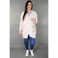 Beżowa bluza kurtka dresowa casual MODA XXL. Brązowe bluzy damskie Moda Size Plus Iwanek, z dresówki, sportowe, bez kaptura. W wyprzedaży za 69,90 zł.