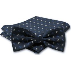 Elegancka Mucha Męska - Alties - Granat w Niebiesko-Biały Wzór MUALTS0164. Niebieskie muszki męskie Alties, na imprezę, w paski, eleganckie. Za 40,00 zł.