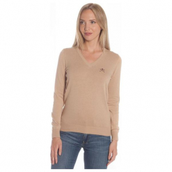 Polo Club C.H..A Sweter Damski S Beżowy. Brązowe swetry klasyczne damskie Polo Club C.H..A, s, dekolt w kształcie v. W wyprzedaży za 239,00 zł.