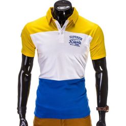 KOSZULKA MĘSKA POLO Z NADRUKIEM S513 - ŻÓŁTA. Żółte koszulki męskie Ombre Clothing, s, z nadrukiem, z bawełny, bez rękawów. Za 19,99 zł.