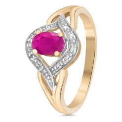 Unikalny Pierścionek Złoty - złoto 585, Diament 0,03ct,rubin. Żółte pierścionki damskie W.KRUK, z brylantem, złote. Za 1790,00 zł.