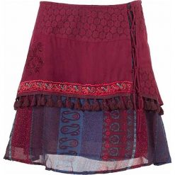Spódnica w kolorze ciemnoczerwono-niebieskim. Czerwone spódniczki damskie Coline, xxl, z haftami, rozkloszowane. W wyprzedaży za 69,95 zł.