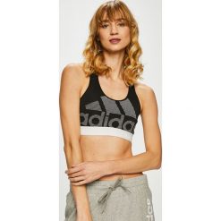 Adidas Performance - Biustonosz. Czarne biustonosze sportowe damskie m, z nadrukiem, z elastanu. W wyprzedaży za 89,90 zł.