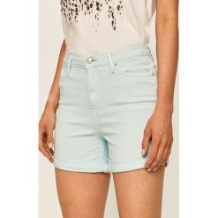 Tommy Hilfiger - Szorty jeansowe. Niebieskie szorty damskie TOMMY HILFIGER, bez wzorów, z elastanu, casualowe, z podwyższonym stanem. Za 449,90 zł.