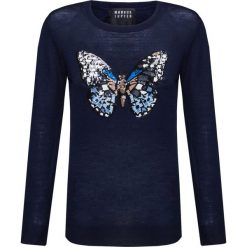 Sweter MARKUS LUPFER SEQUIN BUTTERFLY NATALIE. Niebieskie swetry damskie Markus Lupfer, z aplikacjami, z jeansu, bez rękawów, bez kaptura. W wyprzedaży za 707,00 zł.