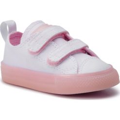 Trampki CONVERSE - Ctas 2V Ox 760750C White/Cherry Blossom. Białe trampki dziewczęce Converse, bez wzorów, z gumy, na rzepy. Za 189,00 zł.