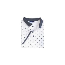 Męska koszulka polo - biała w żaglówki/łódki KP9. Białe koszulki męskie Lanieri Fashion - swetry męskie, m, bez wzorów, z bawełny, casualowe, polo, z krótkim rękawem, krótkie. Za 134,10 zł.