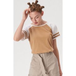 T-shirt z raglanowymi rękawami - Beżowy. Brązowe t-shirty damskie Sinsay, s, bez wzorów, bez kołnierzyka. Za 19,99 zł.