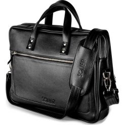 FABIO Męska skórzana Torba na laptopa CZARNA. Czarne torby męskie skórzane Solier, bez wzorów, ze skóry, eleganckie, na ramię. Za 599,00 zł.