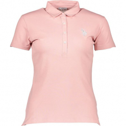 Koszulka polo w kolorze jasnoróżowym. Czerwone bluzki z odkrytymi ramionami U.S. Polo Assn., xs, z haftami, polo. W wyprzedaży za 108,95 zł.
