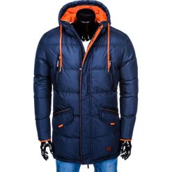 KURTKA MĘSKA ZIMOWA PIKOWANA C383 - GRANATOWA. Niebieskie kurtki męskie marki Ombre Clothing, na zimę, s, z poliesteru. Za 109,00 zł.