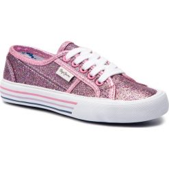 Tenisówki PEPE JEANS - Baker Glitter PGS30382 Fuchsia 357. Różowe trampki dziewczęce Pepe Jeans, z aplikacjami, z jeansu, na sznurówki. Za 199,00 zł.