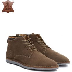 Khaki Skórzane Botki Simpli. Brązowe botki męskie Born2be, ze skóry, z okrągłym noskiem, na sznurówki. Za 64,99 zł.
