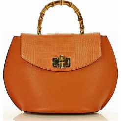 Claudia MARCO MAZZINI Designerska torebka shopper skórzany z bambusową rączką - camel. Brązowe kuferki damskie MAZZINI, w paski, ze skóry, street. W wyprzedaży za 299,00 zł.