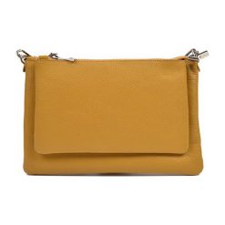 Skórzana torebka w kolorze ciemnożółtym - (S)29 x (W)19 cm. Żółte torebki klasyczne damskie marki Wiosenny MUST HAVE, w paski, ze skóry, na ramię, bez dodatków. W wyprzedaży za 209,95 zł.