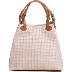 Shopper bag damskie: Skórzana torebka w kolorze jasnoróżowym – 45 x 37 x 15 cm