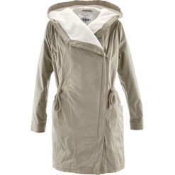 Lekka parka z podszewką z "baranka" bonprix khaki. Zielone kurtki damskie bonprix, bez wzorów, bez kaptura. Za 139,99 zł.