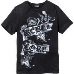 T-shirt Slim Fit bonprix czarny. Czarne koszulki męskie bonprix, s, z nadrukiem, bez kołnierzyka, bez rękawów. Za 34,99 zł.