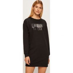Armani Exchange - Sukienka. Czarne sukienki damskie Armani Exchange, na co dzień, s, z aplikacjami, z elastanu, casualowe, z okrągłym kołnierzem, z długim rękawem, długie, mini, proste. Za 479,90 zł.
