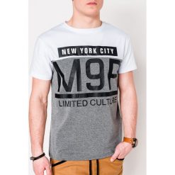 T-shirt męski z nadrukiem S1075 - biały. Białe t-shirty męskie Ombre Clothing, s, z nadrukiem, z bawełny, bez kołnierzyka. Za 14,99 zł.