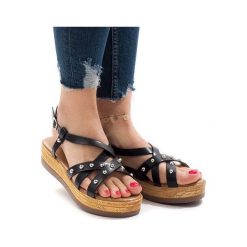Czarne sandały espadryle na platformie 314-2B. Czarne espadryle damskie ButyModne, w paski, na wysokim obcasie, na platformie, z paskami. Za 69,00 zł.