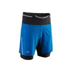 Spodenki baggy do biegania Confort męskie. Niebieskie spodnie męskie KALENJI, s, bez wzorów, z elastanu, krótkie. Za 99,99 zł.