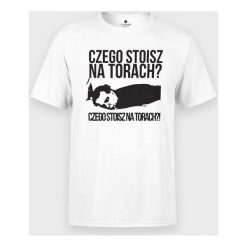 Koszulka męska Czego stoisz na torach. Koszulki męskie MegaKoszulki, m, bez wzorów, z bawełny, z podwójnym kołnierzykiem, bez rękawów. Za 49,90 zł.