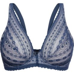 Biustonosz bonprix ciemnoniebiesko-cielisty. Niebieskie biustonosze sportowe damskie bonprix, w koronkowe wzory, z koronki. Za 27,99 zł.