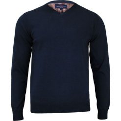 Granatowy Męski Sweter w Serek (V-neck) - Adriano Guinari - 100% Bawełna, Elegancki SWADGAW18peacoatV. Niebieskie swetry męskie m, z bawełny, eleganckie. Za 99,00 zł.