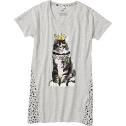 Koszula nocna bonprix jasnoszary melanż z kotem. Szare koszule nocne damskie bonprix, z nadrukiem. Za 34,99 zł.