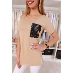 T-shirt damski EZAMIA BEIGE. Brązowe topy damskie IVET, bez wzorów, bez kołnierzyka. W wyprzedaży za 19,00 zł.