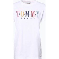 Tommy Jeans - T-shirt damski, biały. Białe t-shirty damskie Tommy Jeans, m, z haftami, z jeansu, bez kołnierzyka. Za 179,95 zł.