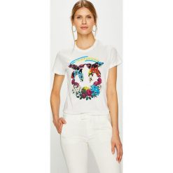 Pinko - Top. Białe bluzki damskie Pinko, s, z nadrukiem, z bawełny, z okrągłym kołnierzem. W wyprzedaży za 429,90 zł.