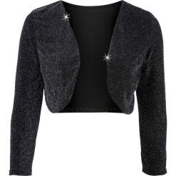 Bolerko z połyskującego materiału bonprix czarno-srebrny. Czarne żakiety damskie marki bonprix, bez wzorów. Za 79,99 zł.